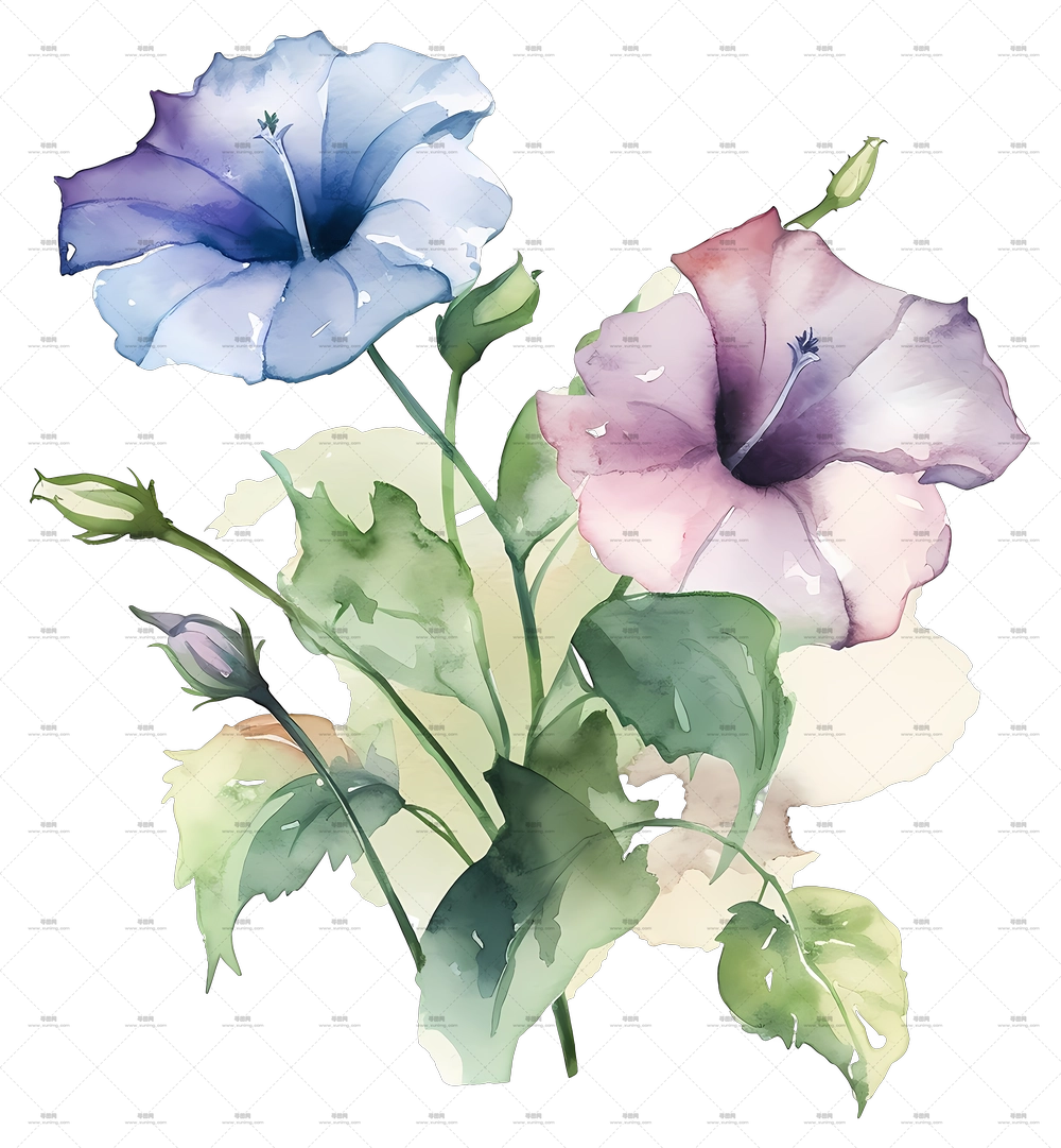 水彩牵牛花插画PNG免抠图预览图