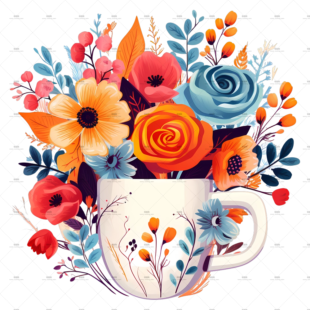 装饰性杯中的花卉花束插画PNG免抠图预览图 装饰性杯中的花卉花束插画PNG免抠图预览图