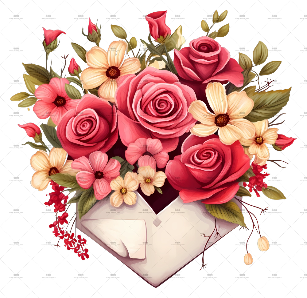 玫瑰和彩色花卉花束PNG免抠图预览图