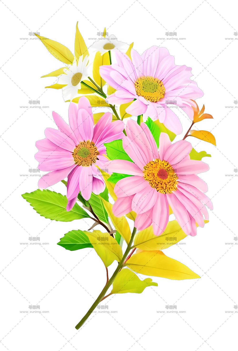 粉色花朵与绿叶的美丽花束PNG免抠图预览图