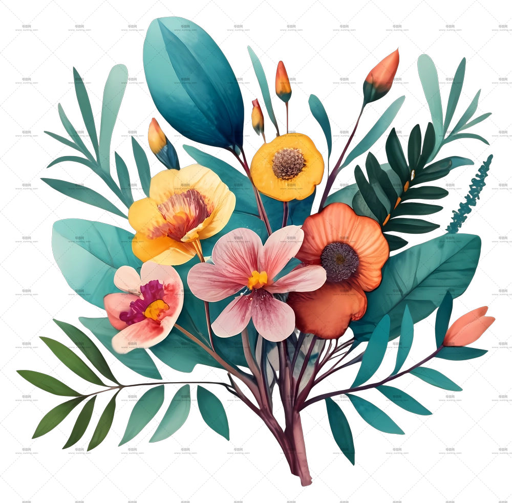 多彩花卉花束插画PNG免抠图预览图