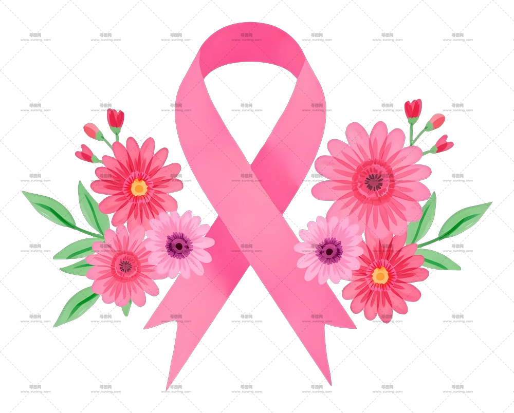 带有花朵的粉色丝带，用于意识宣传活动PNG免抠图预览图