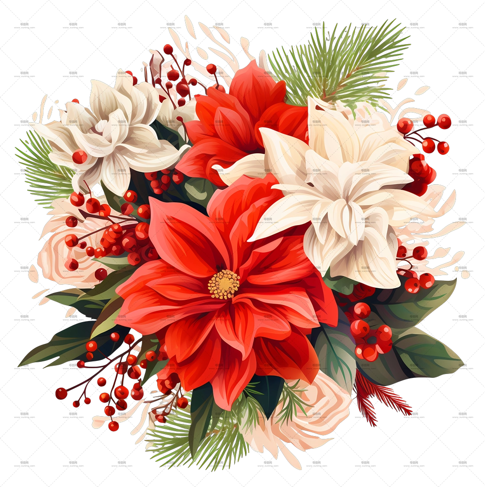 圣诞节花卉布置，节日色彩PNG免抠图预览图