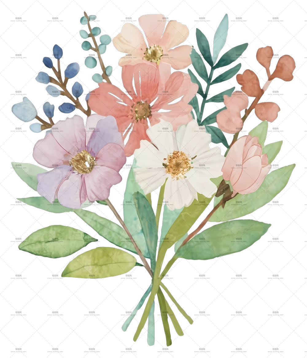 水彩花卉花束插画PNG免抠图预览图 水彩花卉花束插画PNG免抠图预览图