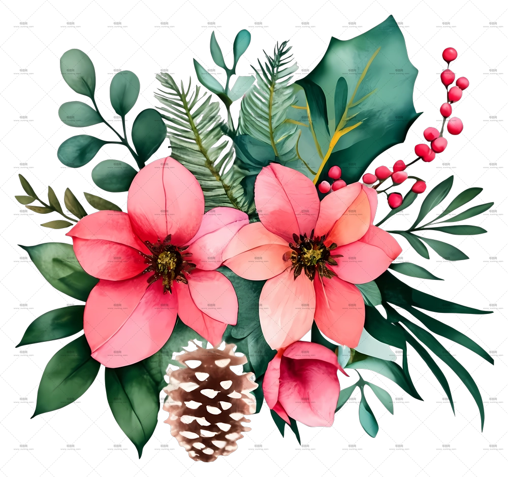 带有季节元素的节日花卉布置PNG免抠图预览图
