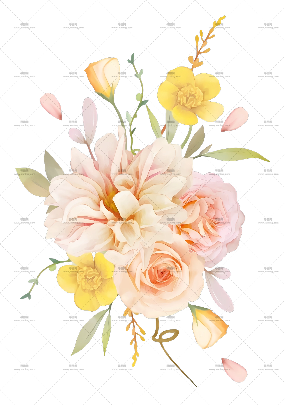 黄色和粉色花卉 arrangementPNG免抠图预览图