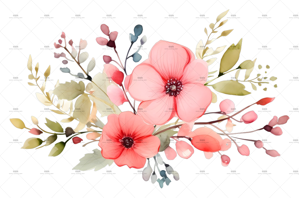 精致粉色水彩花卉设计PNG免抠图预览图