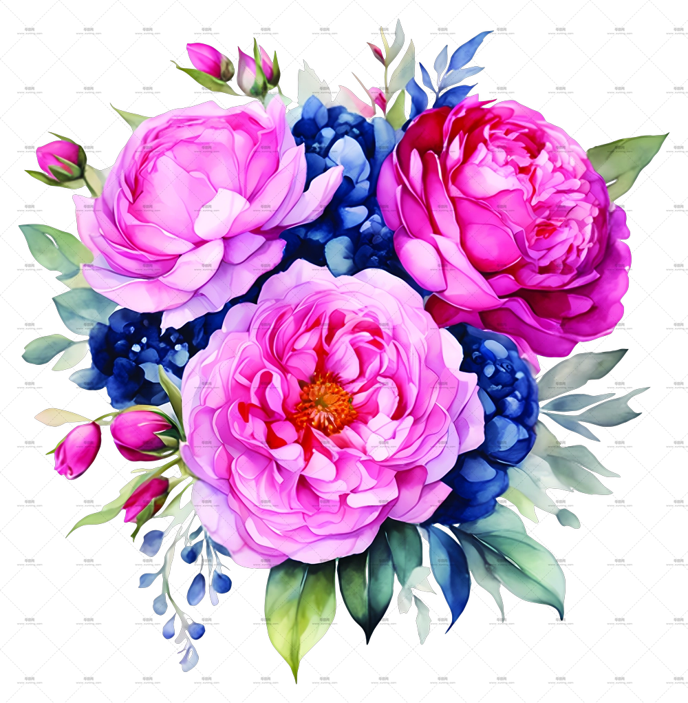 精美的粉蓝花卉布置PNG免抠图预览图