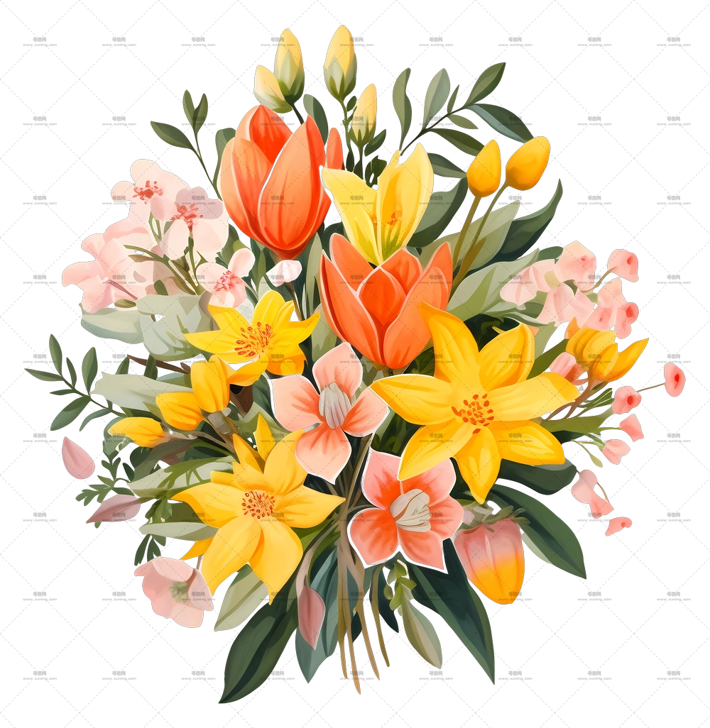 春季多彩花朵花束PNG免抠图预览图