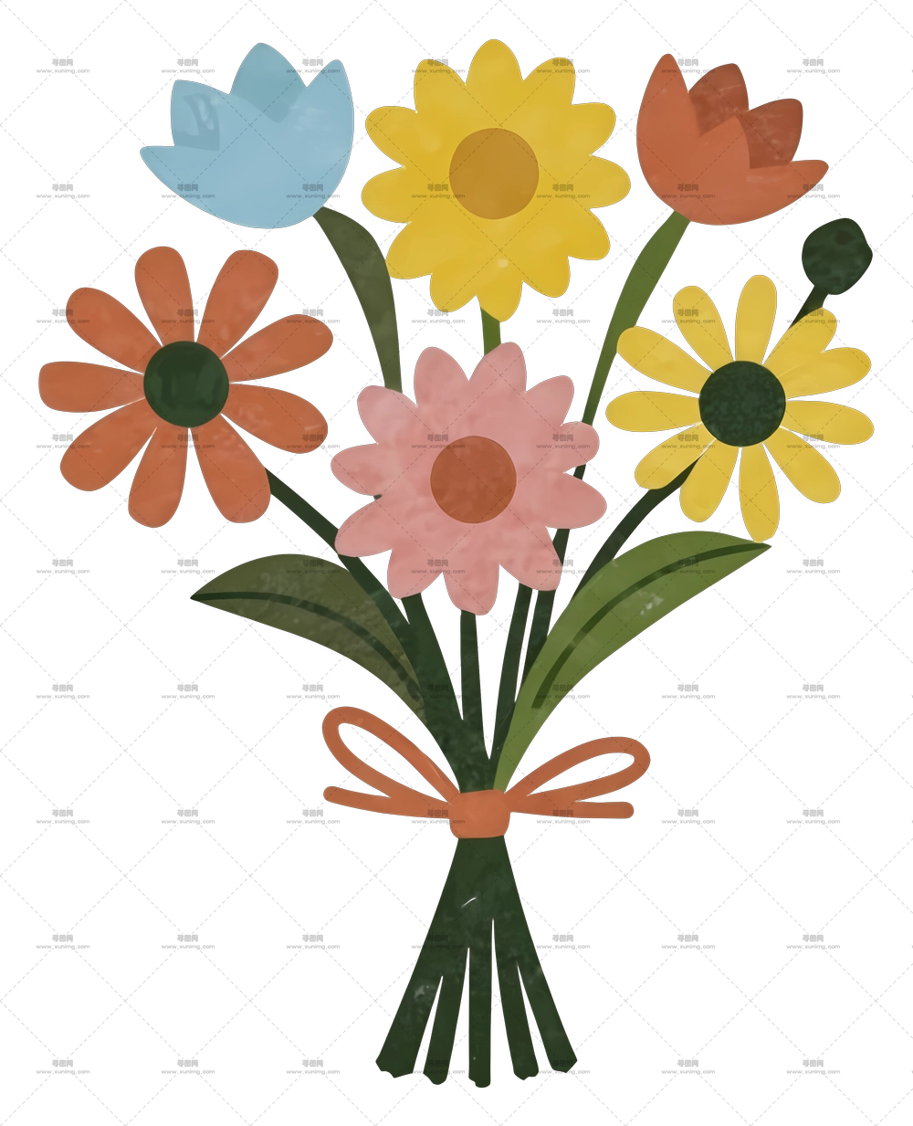 卡通风格的花卉花束插画PNG免抠图预览图