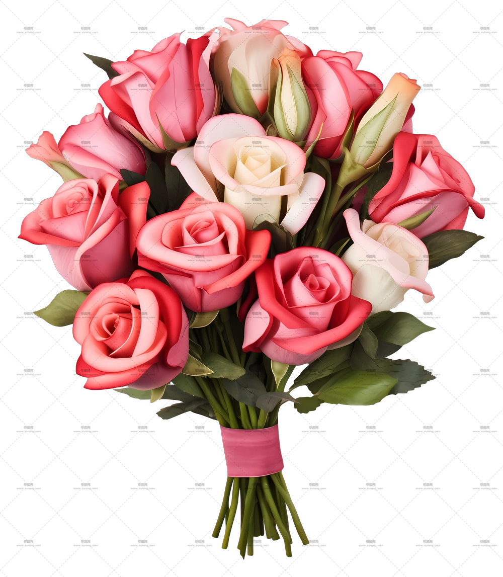 粉色与白色玫瑰的美丽花束PNG免抠图预览图