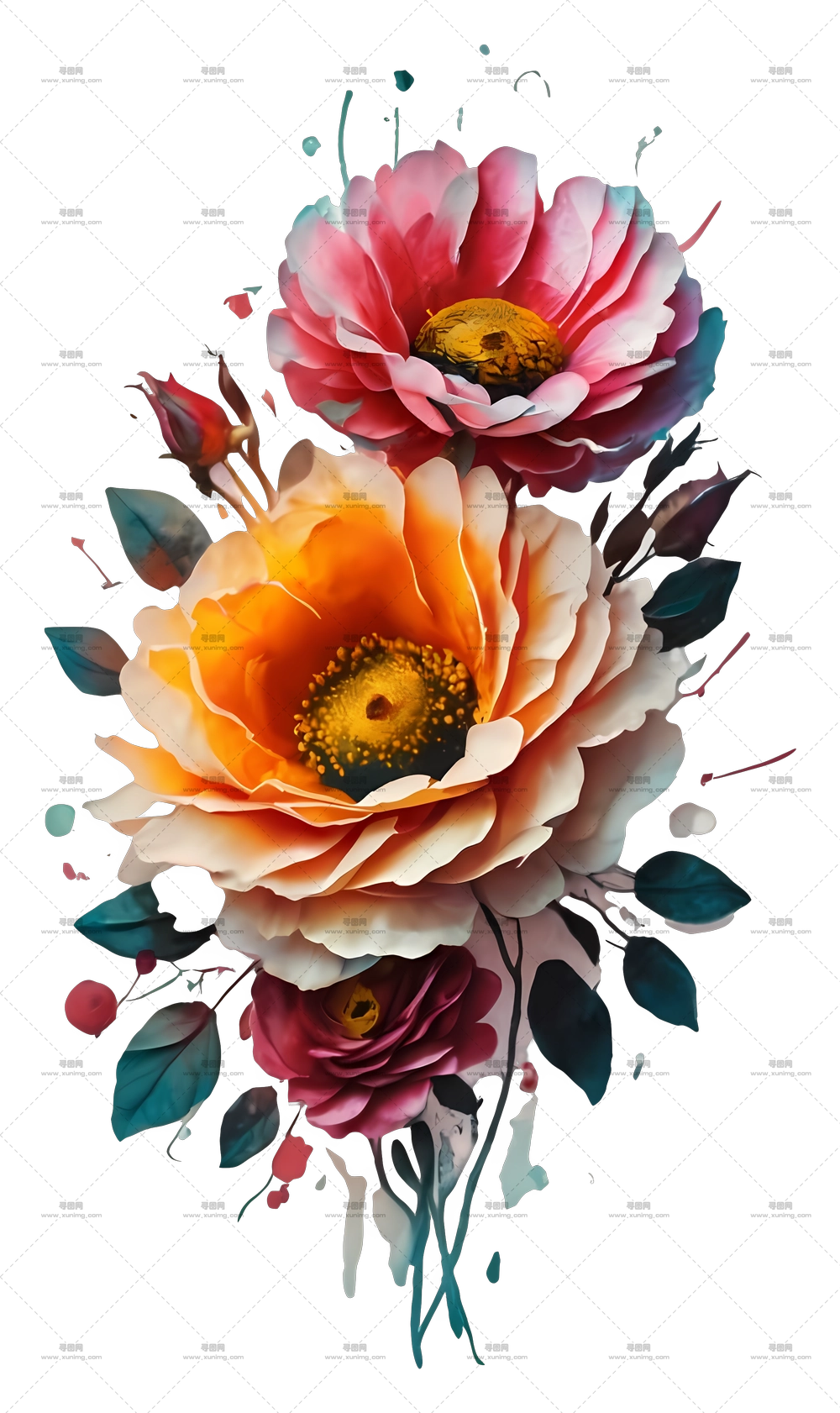 精美绘制的橙粉色花朵PNG免抠图预览图