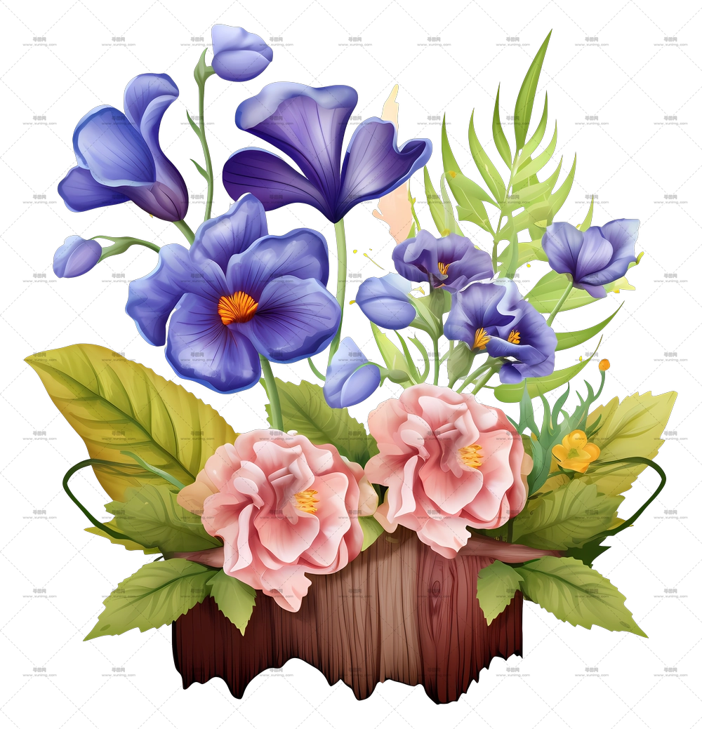多彩花朵花束插画PNG免抠图预览图