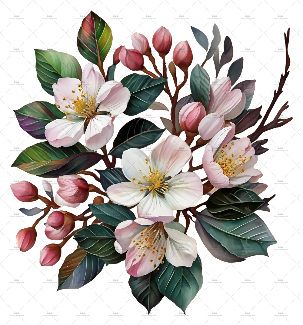 优雅的粉色盛开树枝插图PNG免抠图预览图