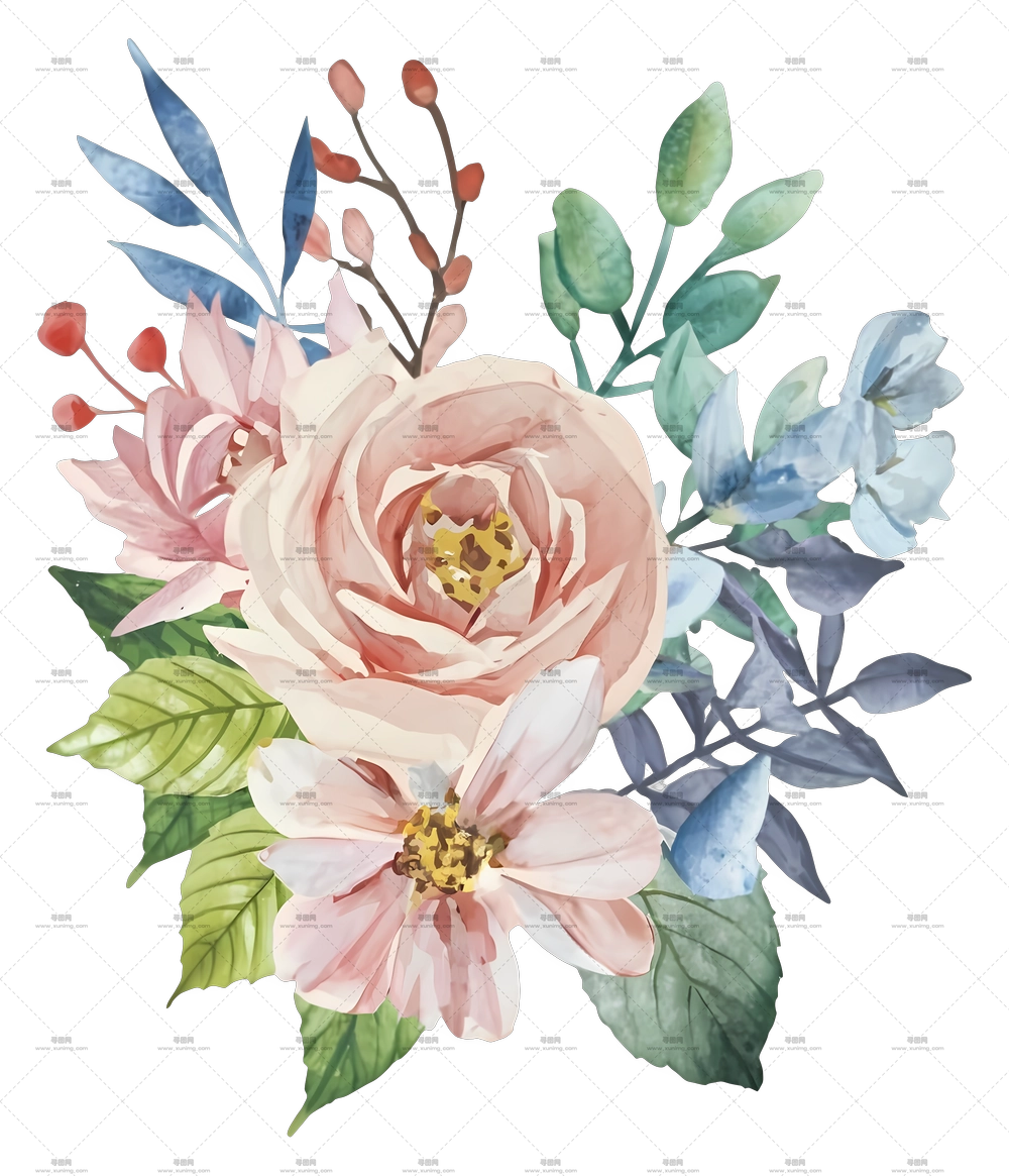 水彩花卉花束设计PNG免抠图预览图 水彩花卉花束设计PNG免抠图预览图