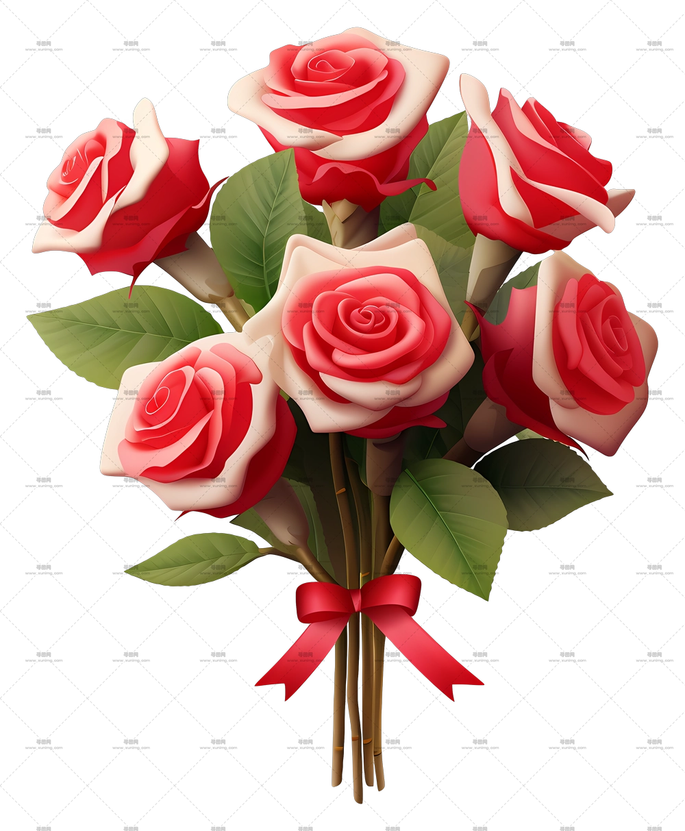 红粉玫瑰花束PNG免抠图预览图