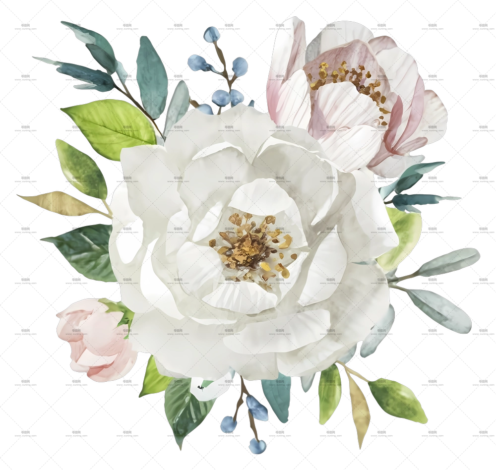 优雅的白色和粉色花卉束PNG免抠图预览图