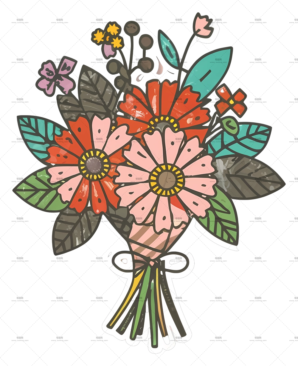 多彩花卉花束插画PNG免抠图预览图
