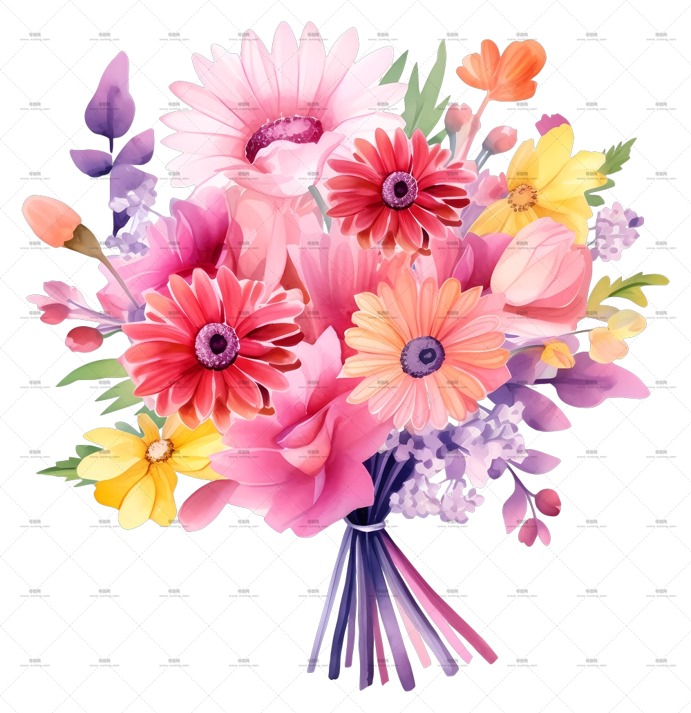 多彩花朵花束插画PNG免抠图预览图