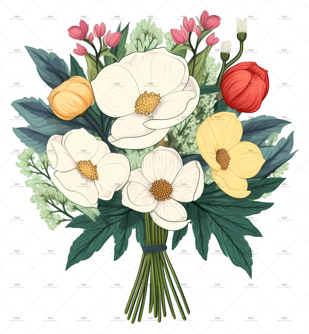 白色与彩色花卉花束摆设PNG免抠图预览图 白色与彩色花卉花束摆设PNG免抠图预览图