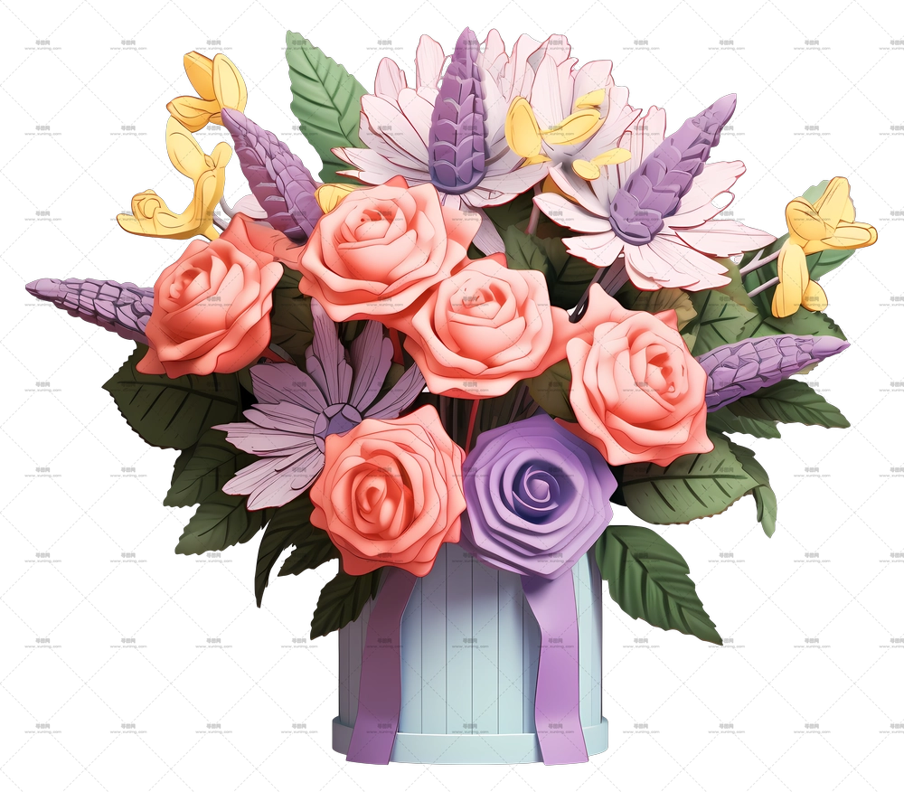 瓶中多彩花卉花束PNG免抠图预览图