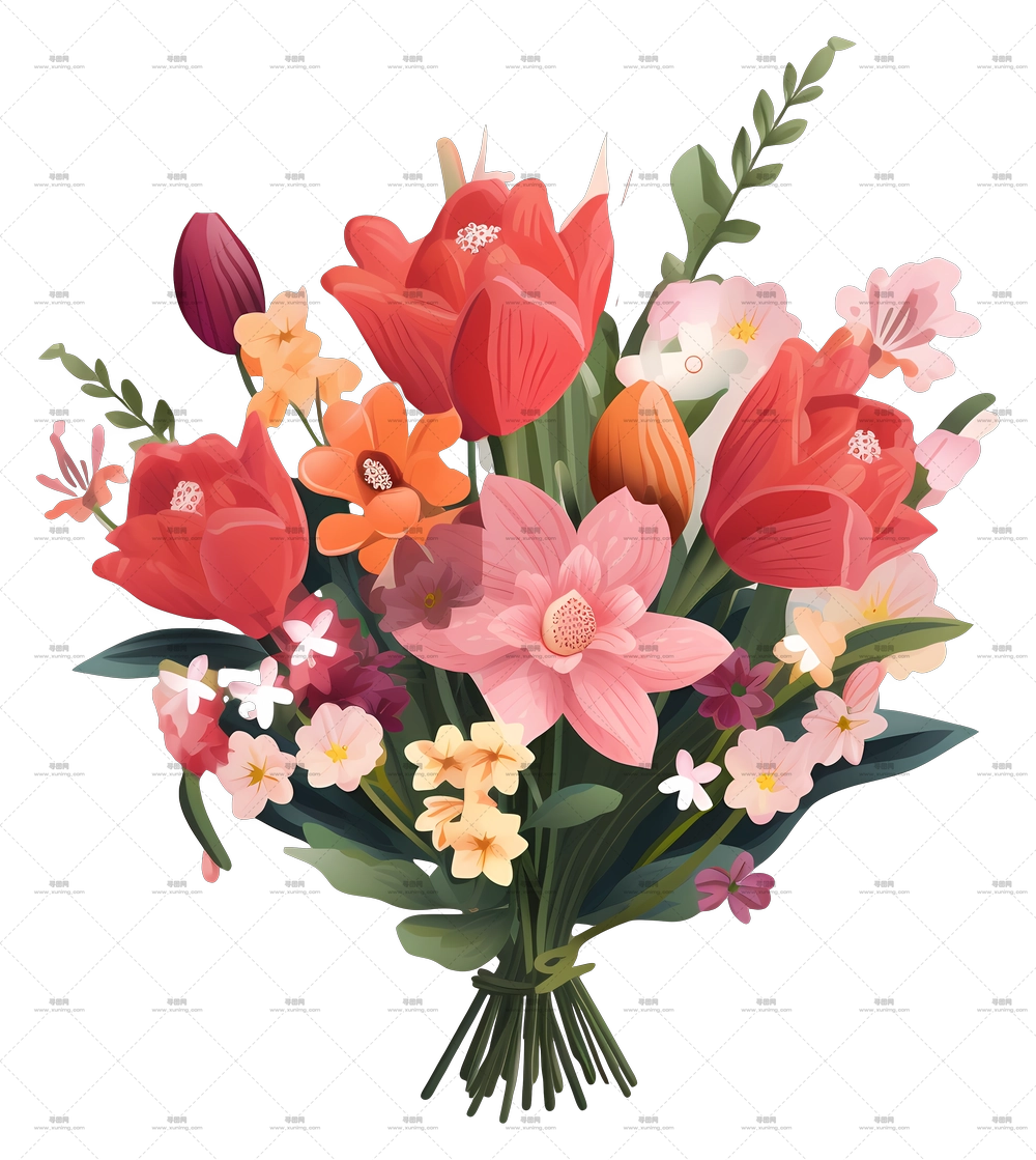 混合彩色花朵花束PNG免抠图预览图