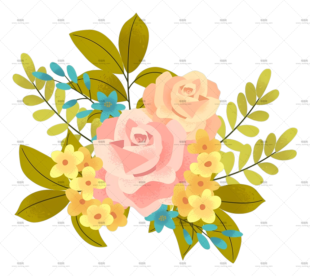 优雅淡彩色花卉插画PNG免抠图预览图 优雅淡彩色花卉插画PNG免抠图预览图