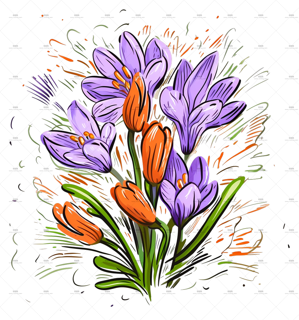 紫色和橙色花朵花束PNG免抠图预览图