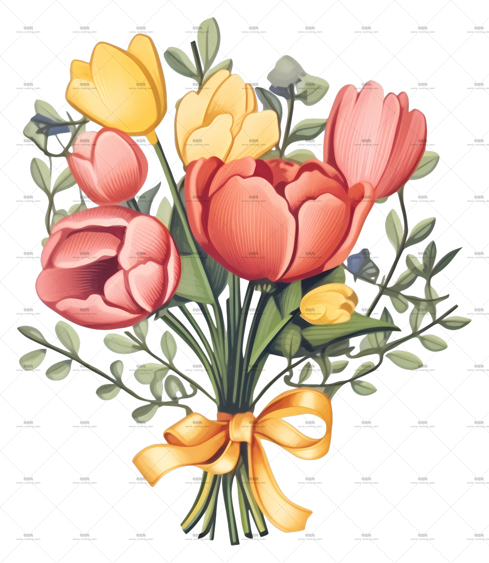 带丝带的多彩花束PNG免抠图预览图