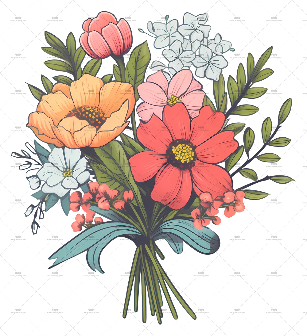明亮花朵花束插图PNG免抠图预览图