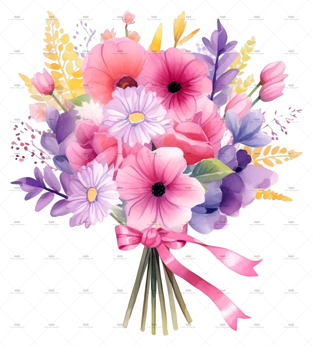 带丝带的多彩花束PNG免抠图预览图