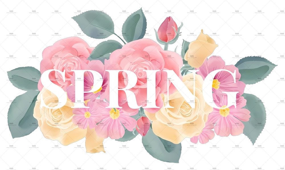 春季花卉配文字PNG免抠图预览图