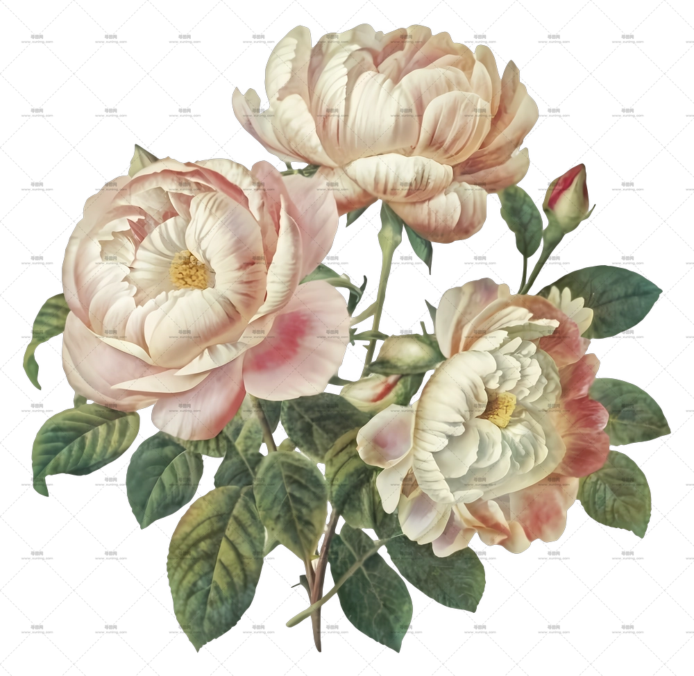 真实感的牡丹花与绿叶PNG免抠图预览图 真实感的牡丹花与绿叶PNG免抠图预览图