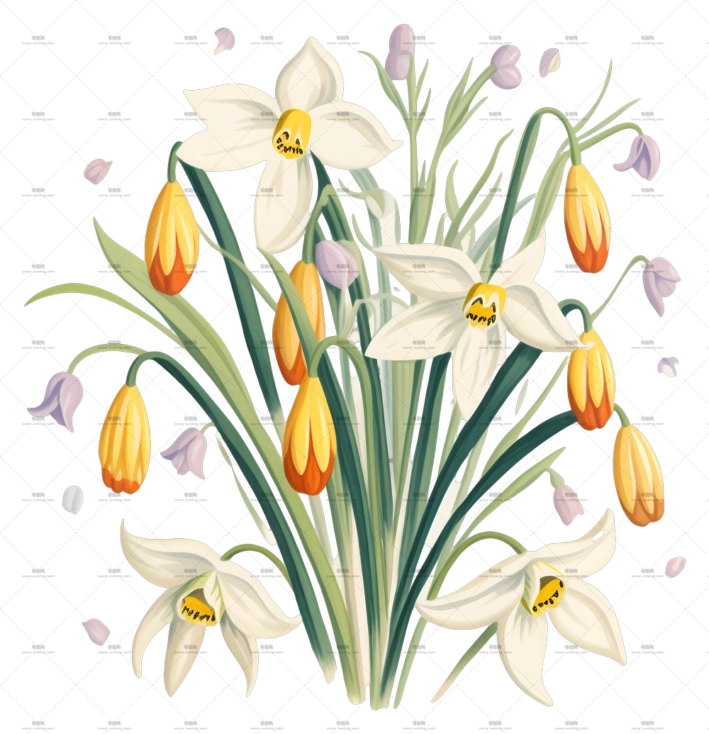 水仙花与花朵的春季组合插画PNG免抠图预览图