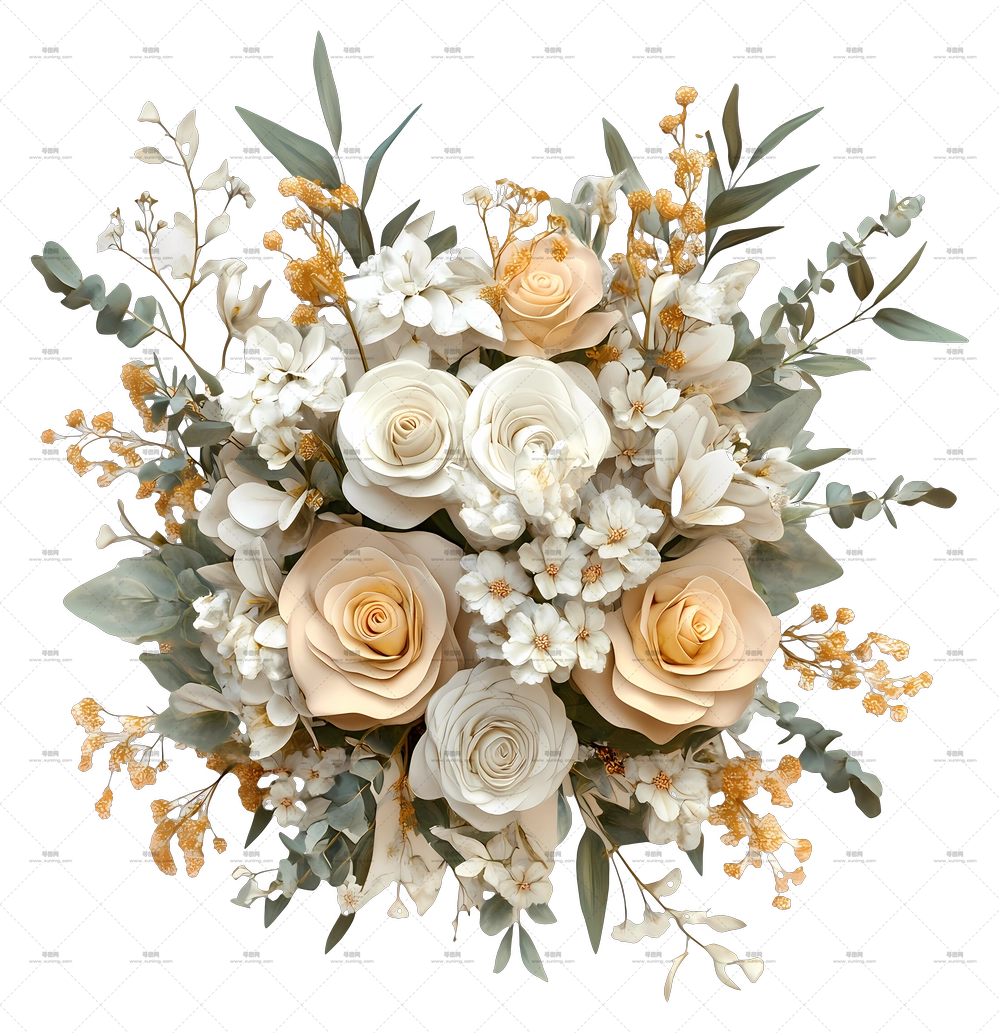 新娘花束 – 白色与桃色玫瑰的美丽花束PNG免抠图预览图