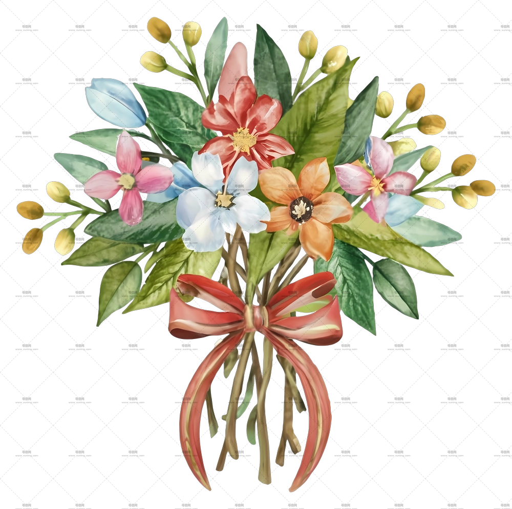 卡通 – 带丝带的美丽花束PNG免抠图预览图