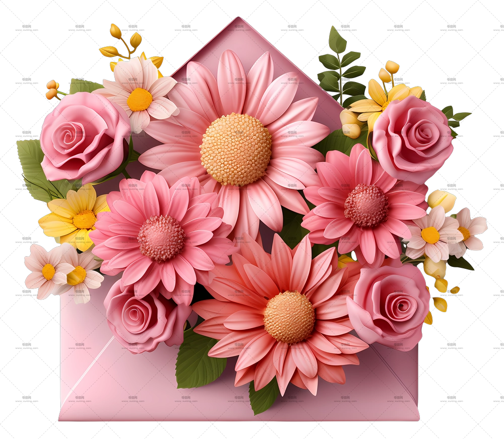 信封 – 信封中的粉色花束PNG免抠图预览图
