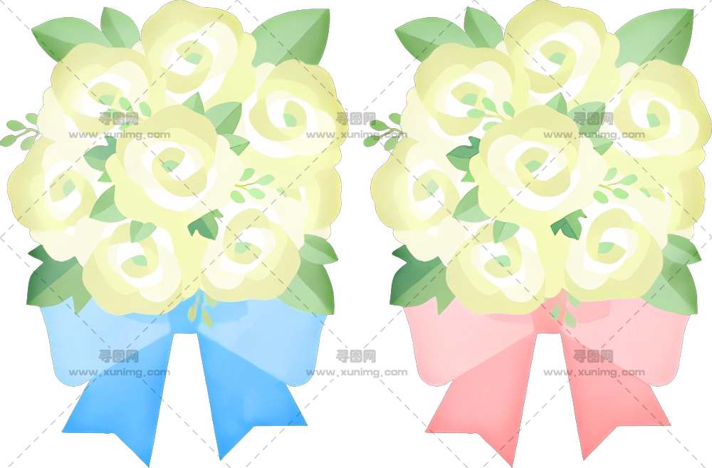 卡通 – 蓝色和粉色丝带的花束PNG免抠图预览图