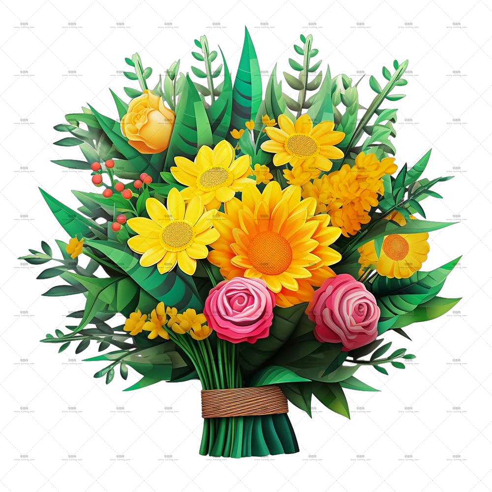 D 花 – 多彩花束PNG免抠图预览图