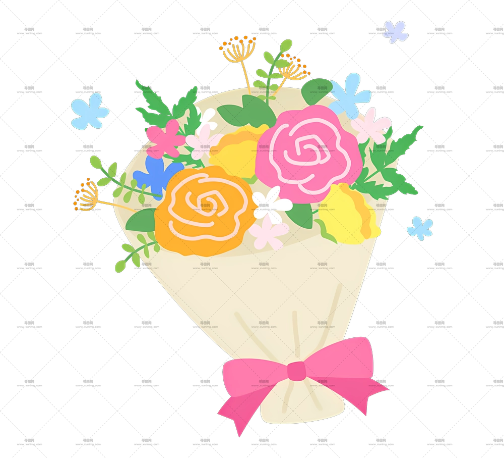 带丝带的多彩花束PNG免抠图预览图