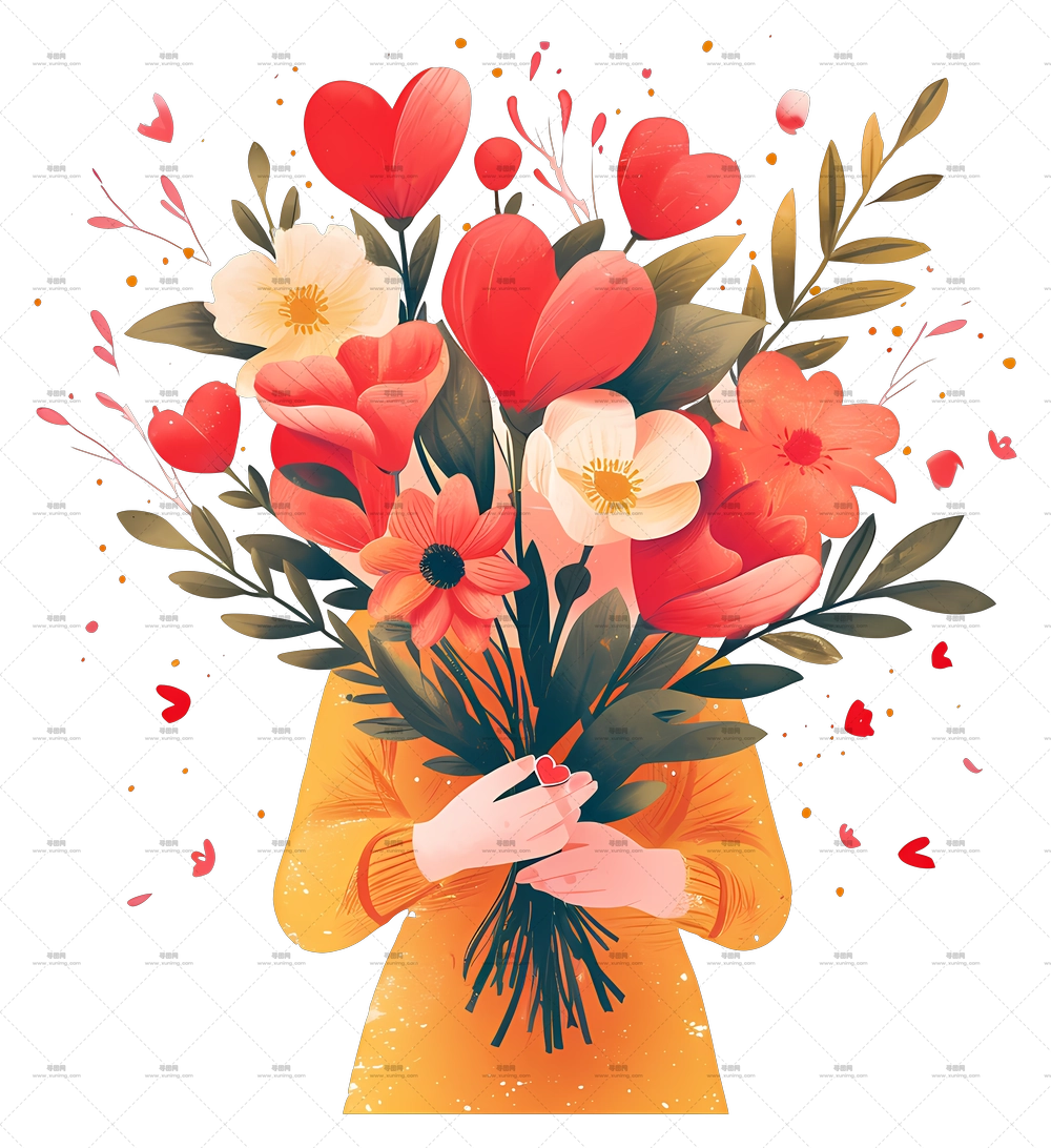 送花服务 – 手持心形主题花束的人PNG免抠图预览图