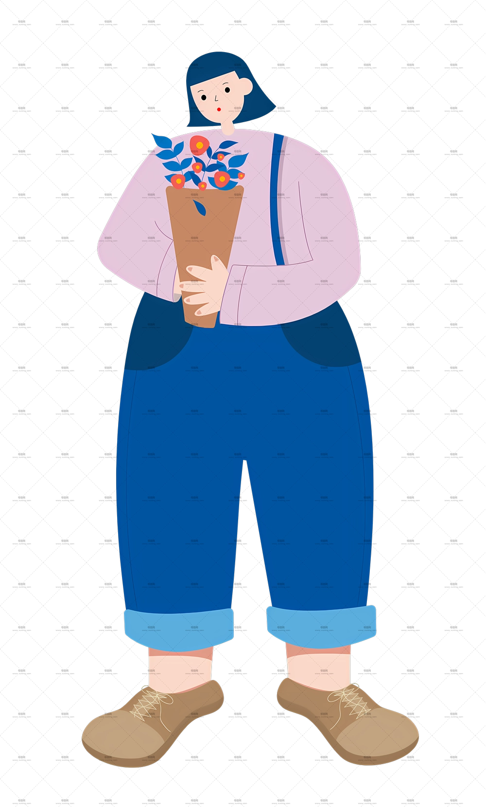 蓝色工装裤男子 – 手持花束的人PNG免抠图预览图 蓝色工装裤男子 – 手持花束的人PNG免抠图预览图