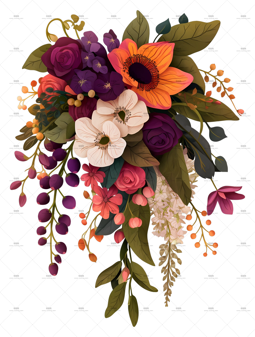 瀑布式花束 – 色彩鲜艳的花艺布置PNG免抠图预览图 瀑布式花束 – 色彩鲜艳的花艺布置PNG免抠图预览图