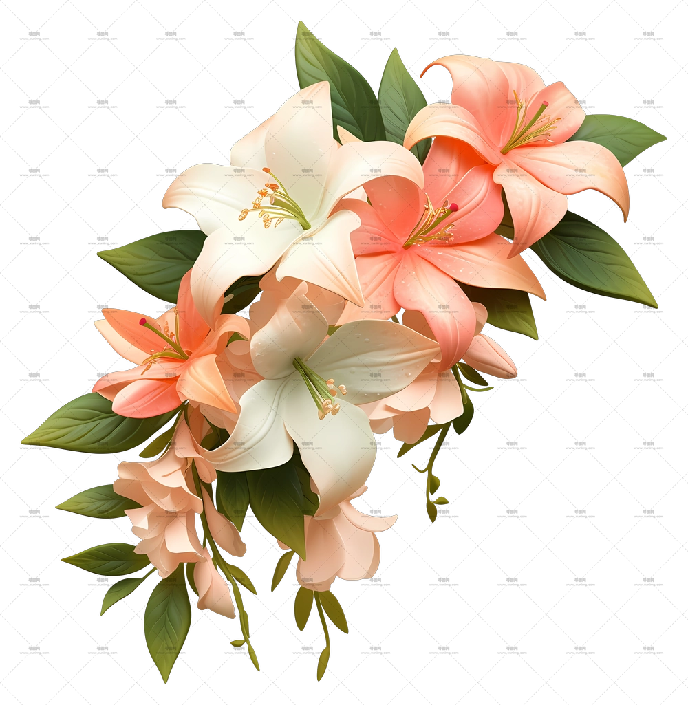 瀑布花束 – 盛开的粉白百合花束PNG免抠图预览图