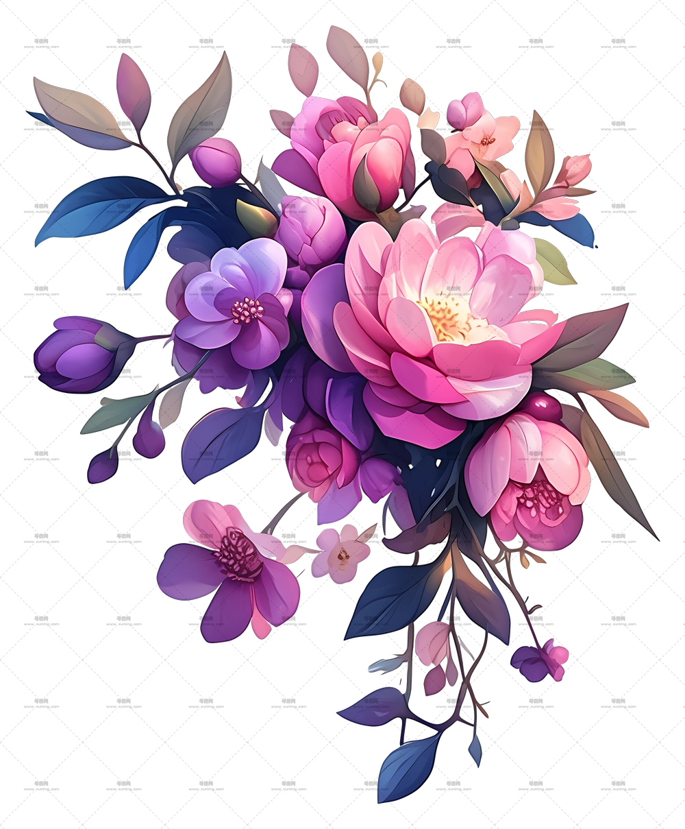 瀑布花束 – 粉色带叶花卉摆设PNG免抠图预览图