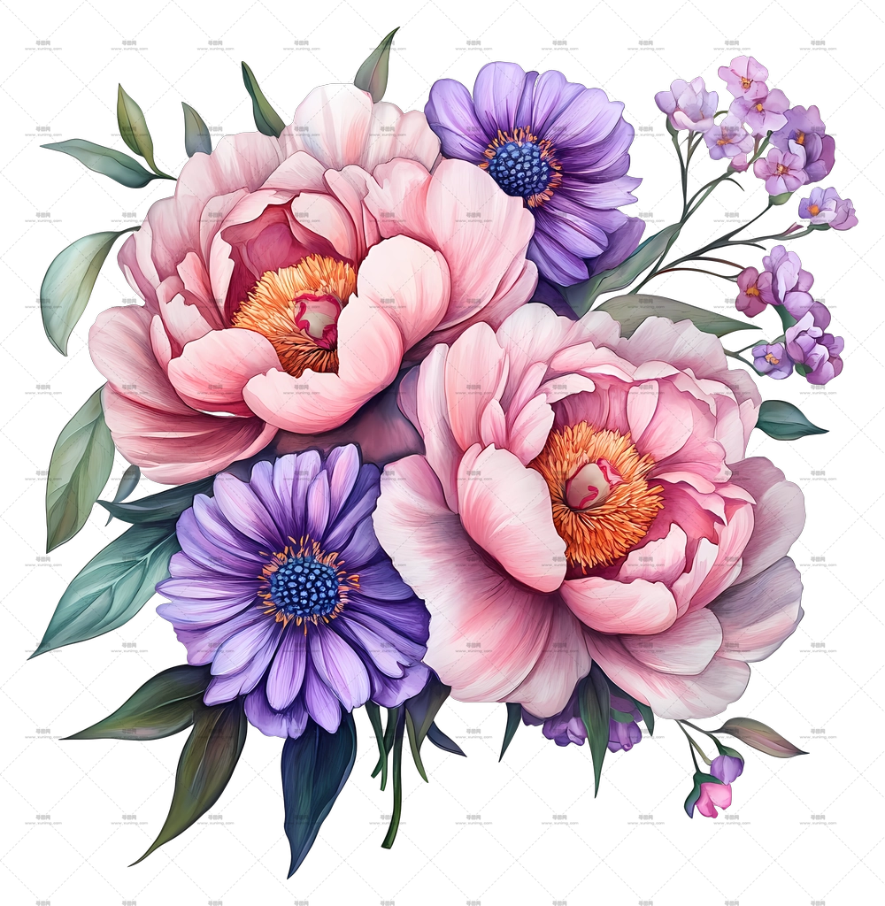 粉色花束 – 粉色和紫色花卉布置PNG免抠图预览图