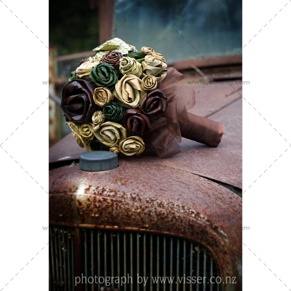 生锈汽车上的复古花束PNG免抠图预览图