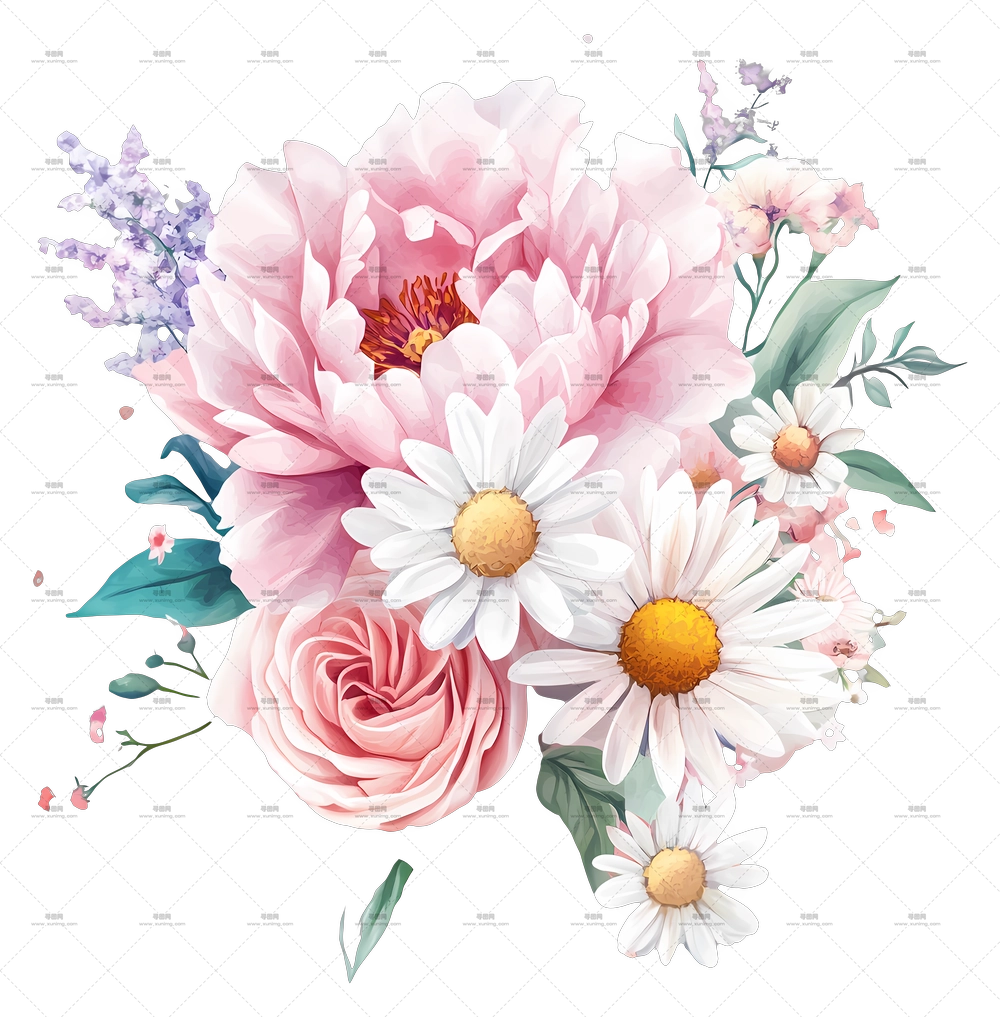 粉红色花束 – 美丽的粉红色花朵和雏菊花束PNG免抠图预览图