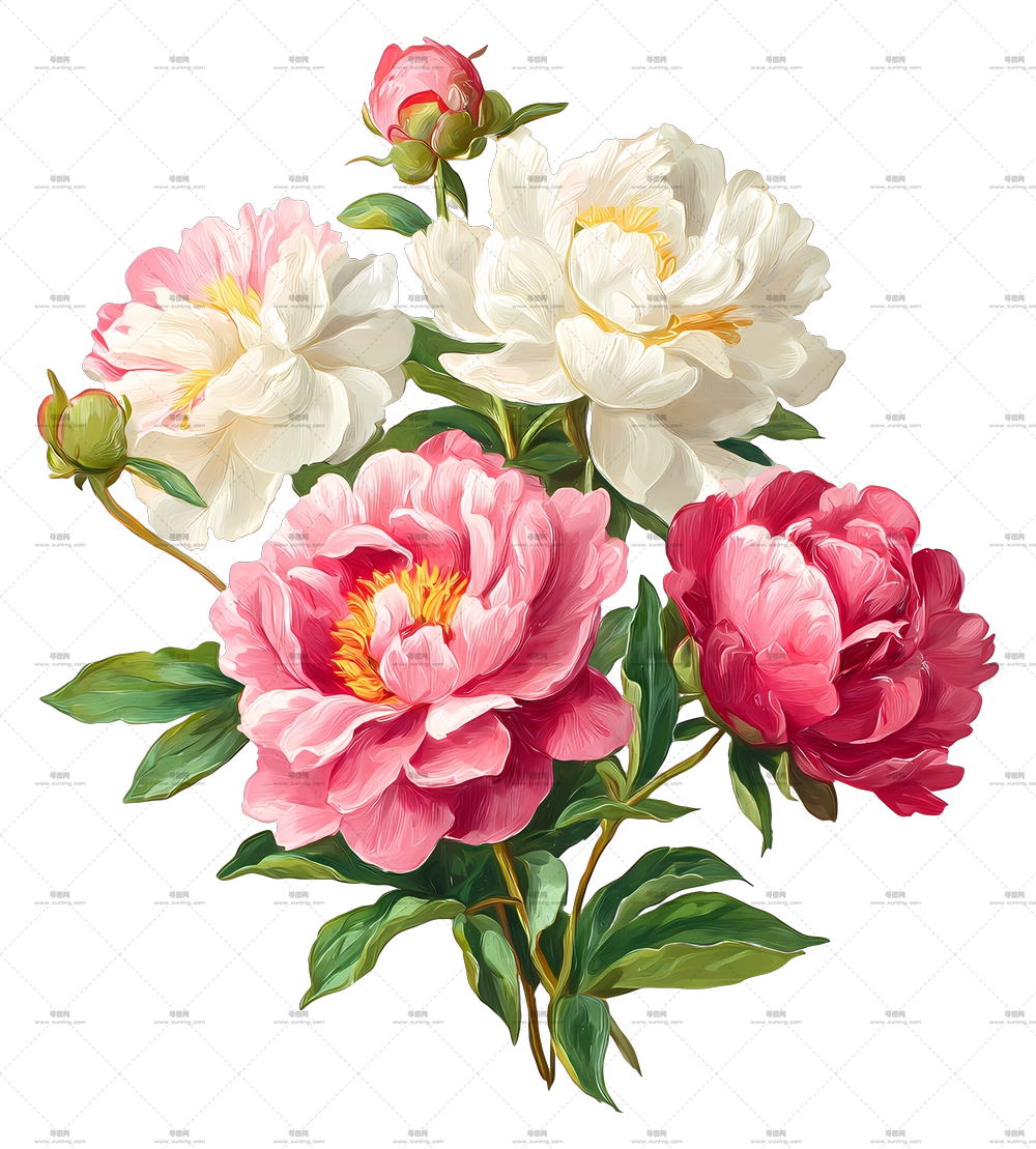 牡丹花束 – 美丽牡丹花PNG免抠图预览图