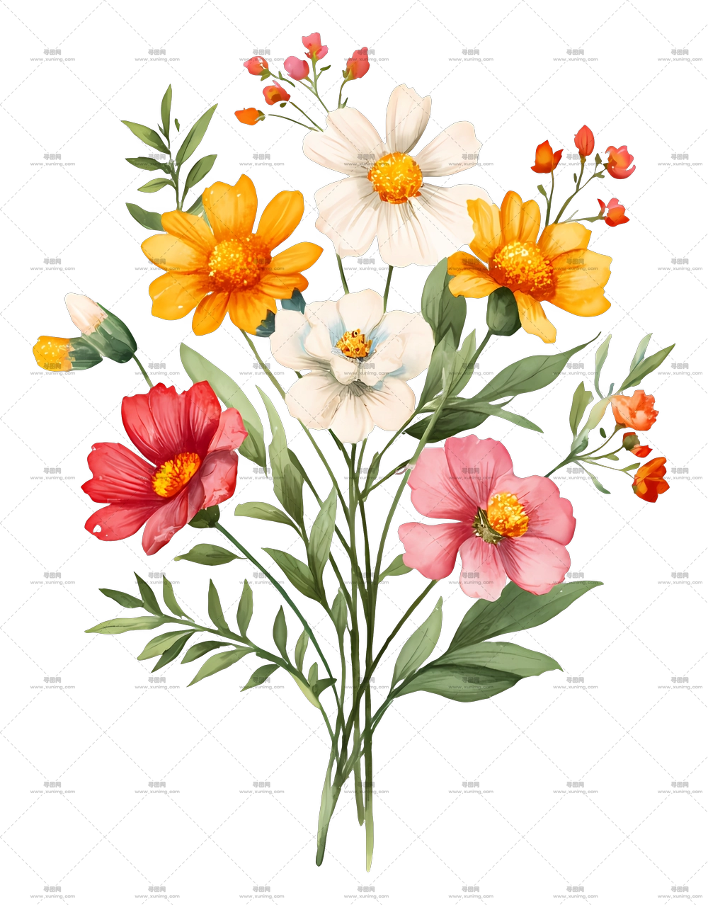 野花束 – 多彩花卉花束插画PNG免抠图预览图